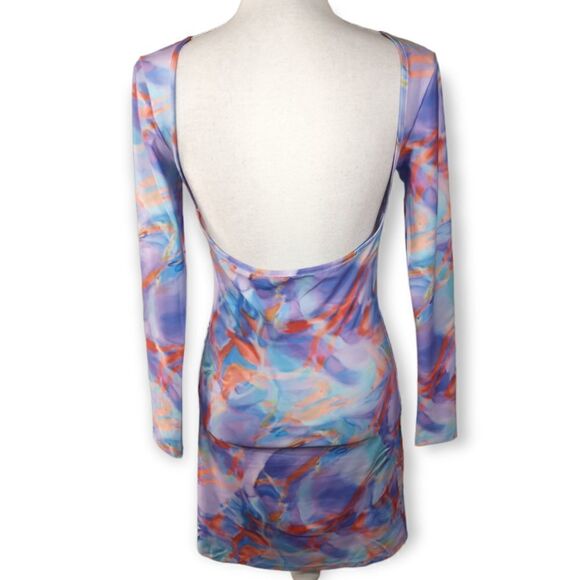 SHEIN PURPLE & BLUE TIE-DYE BODYCON BACKLESS DRESS SZ.M EUC - Picture 9 of 11